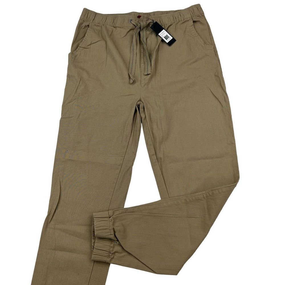 New Galaxy Men Khaki Pants Casual Lightweight Elastic Waist Pockets US L Jogger